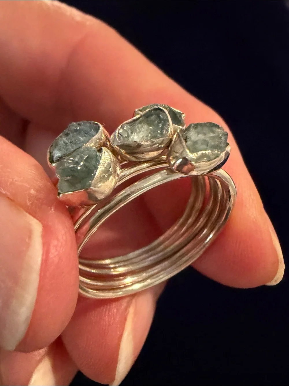 Sterling Silver Aquamarine Stacked Band Ring - Blue